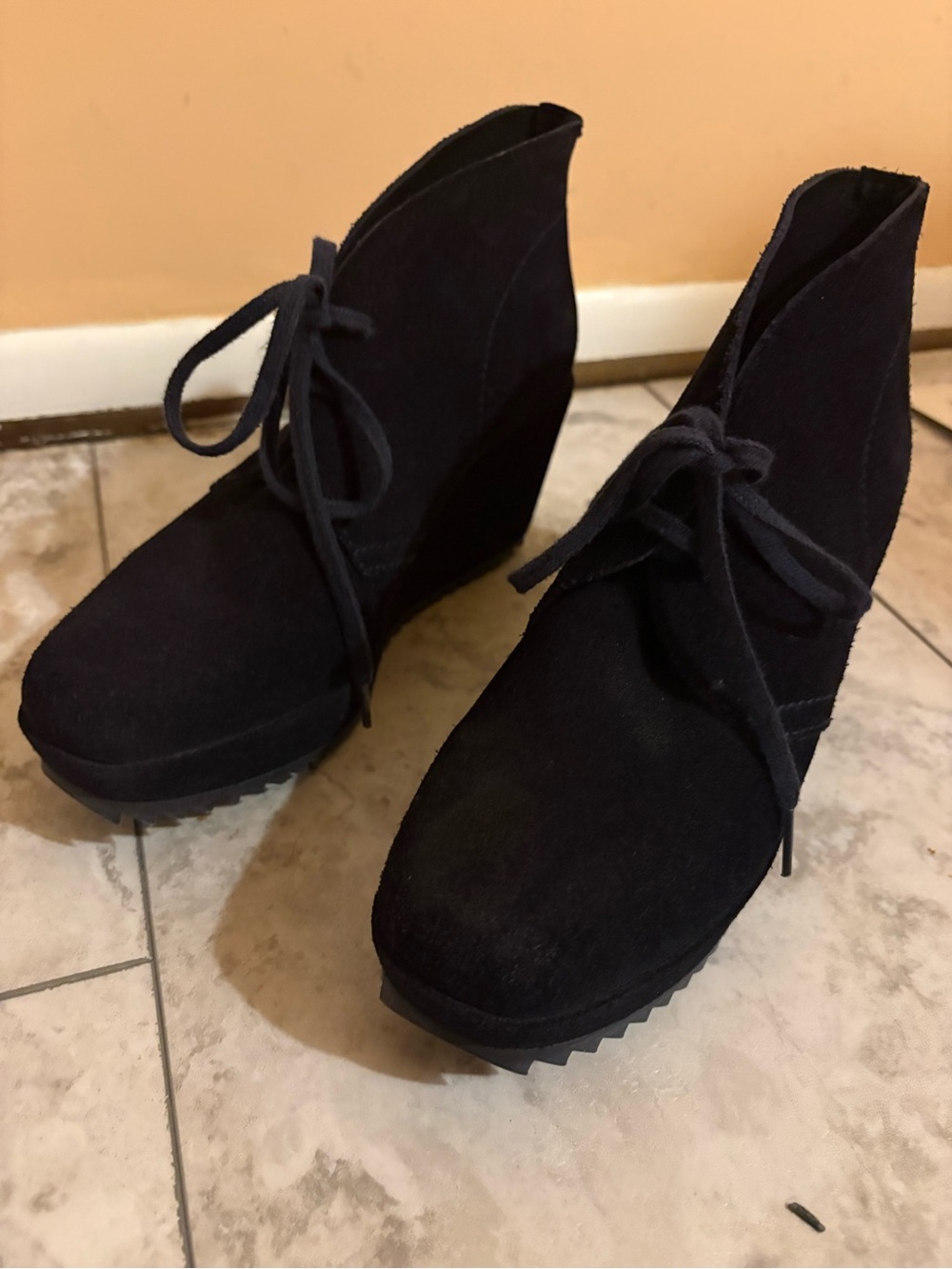 Pedro Garcia black suede lace-up wedges